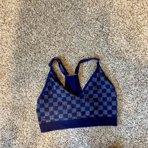 Pink Navy Checkered Sports Bra